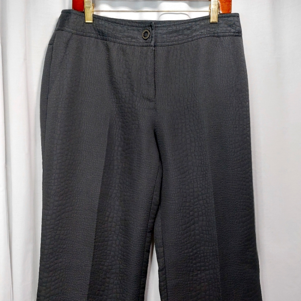 Etcetra Womens Black Dress Pants Slacks Sz 10 Croc Texture 11" Leg Cuffed